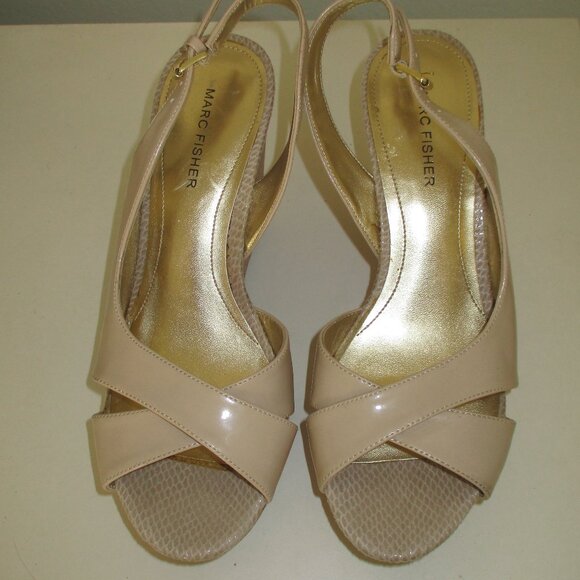 Marc Fisher Womens Bone Slingback 1" Platform Sandal w/3" Wedge Heel NWOB - 9M - Picture 4 of 8